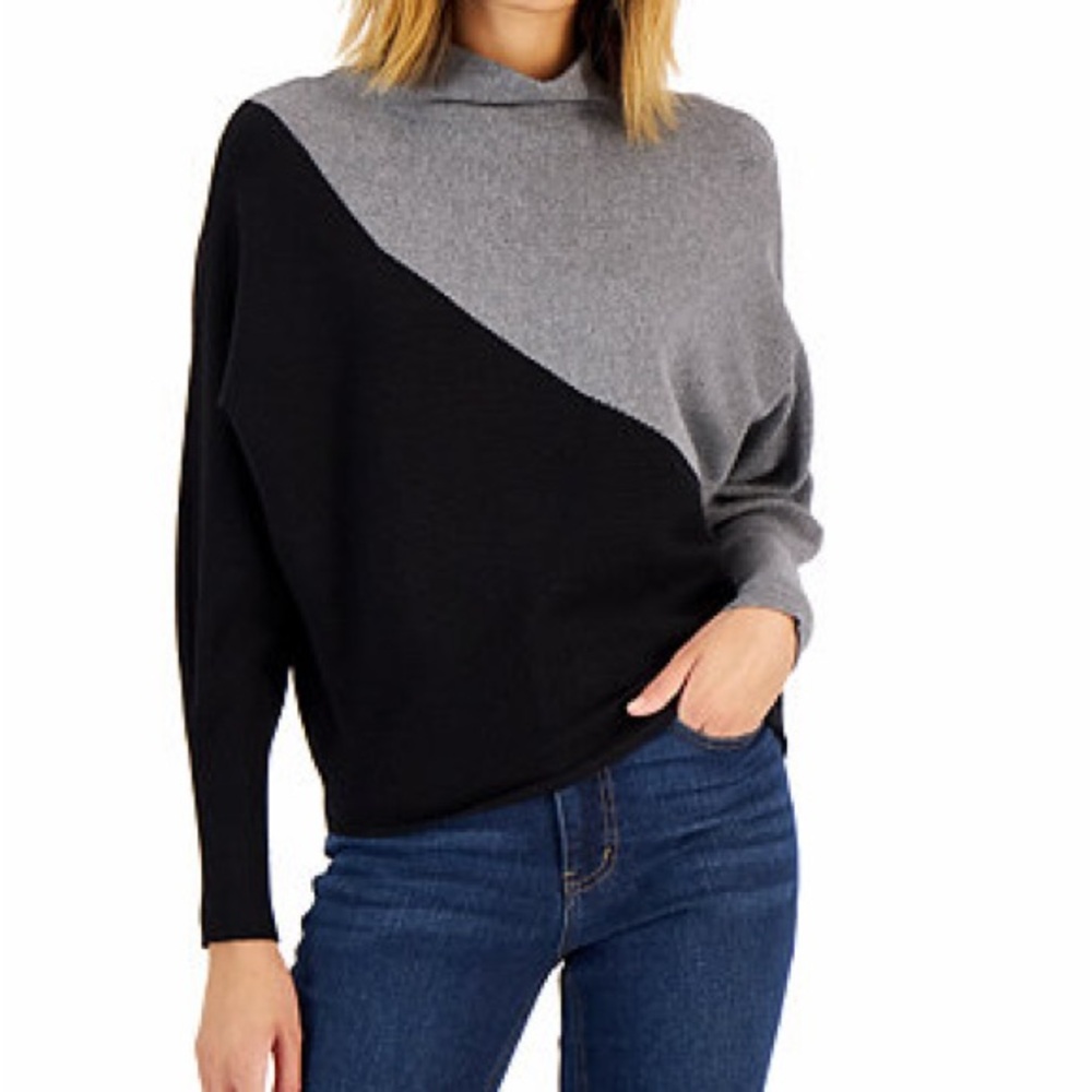 T Tahari Black and Gray Cowl Neck Sweater
